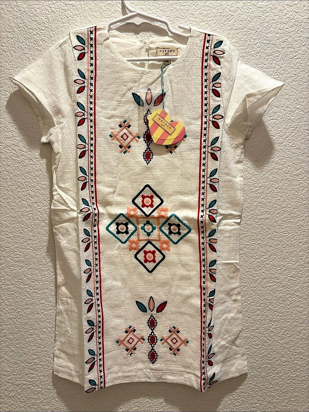 Hayden Girls Embroidered Stitch Detail Shift Dress White & Red Medium (8)